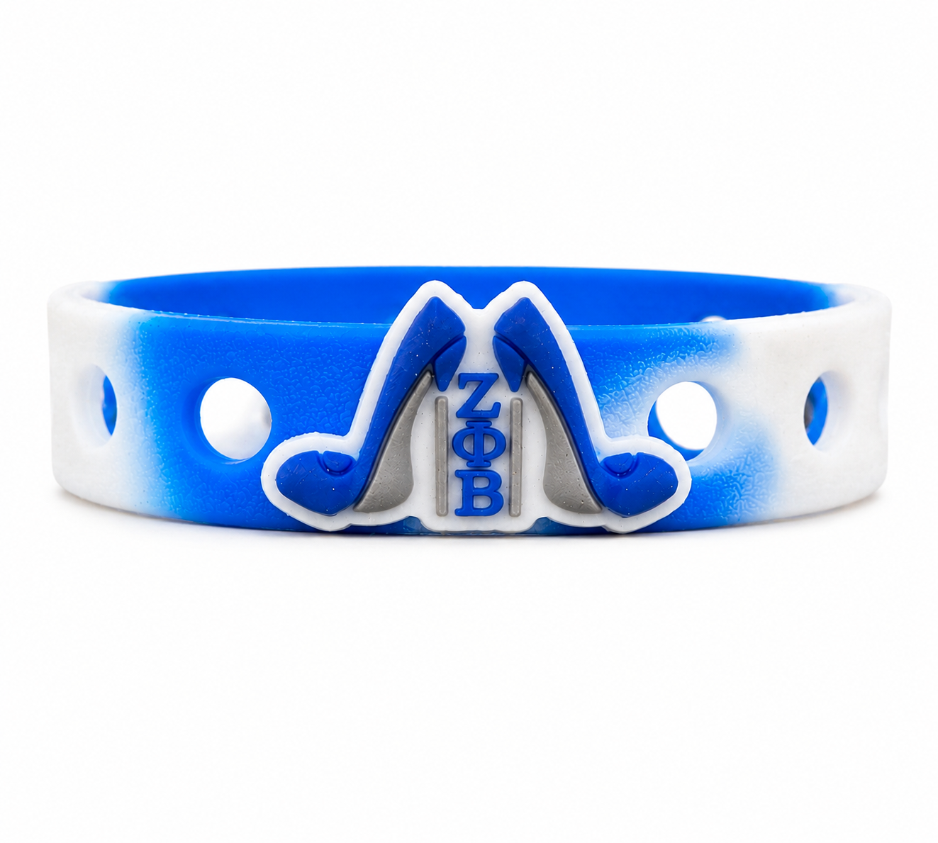 π Elegant blue-and-white sorority-inspired bracelet featuring a bold ΞΦΠhigh heel centerpiece on a comfortable silicone band. Perfect for Greek life gifts and sisterhood pride.