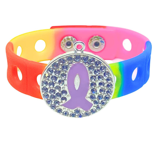 I Believe Purple Ribbon Charm Bracelet(Rainbow)