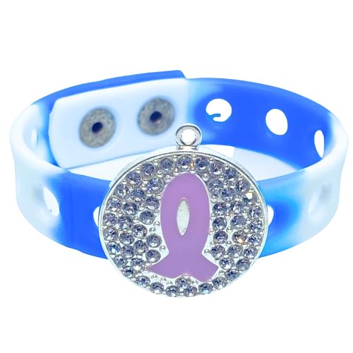 I Believe Purple Ribbon Charm Bracelet(Blue and White)