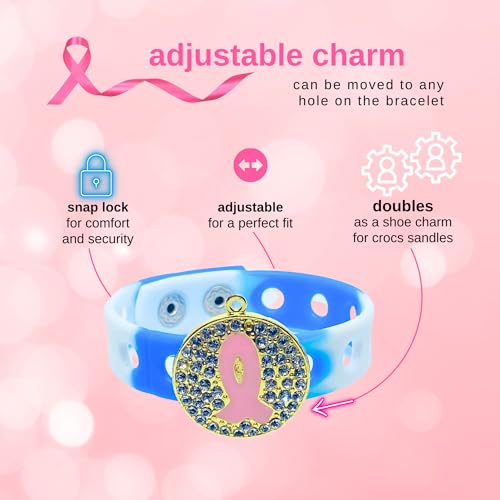 Inspire to Believe Pink Ribbon Charm Bracelet(Blue and White)