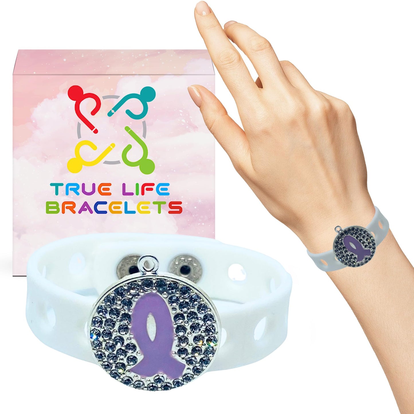 I Believe Purple Ribbon Charm Bracelet(White)