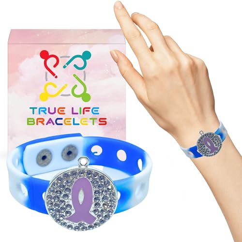 I Believe Purple Ribbon Charm Bracelet(Blue and White)