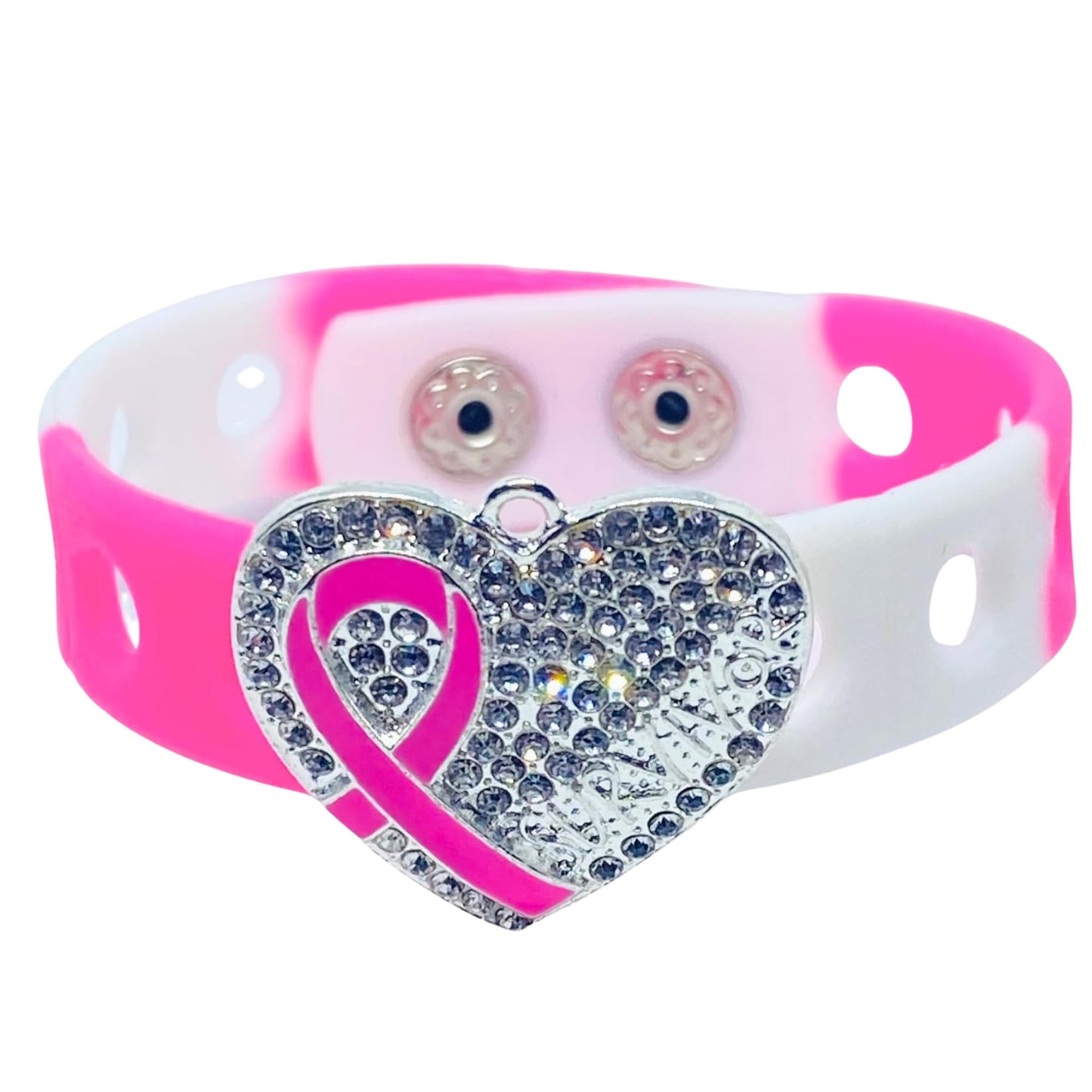 Heart of a survivor wrapped in silver charm bracelet(Pink and White)