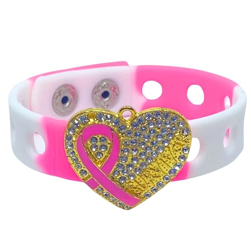 Heart of a Survivor Wrapped in Gold Charm Bracelet(Pink and White)