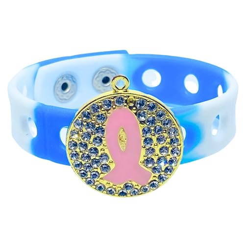 Inspire to Believe Pink Ribbon Charm Bracelet(Blue and White)