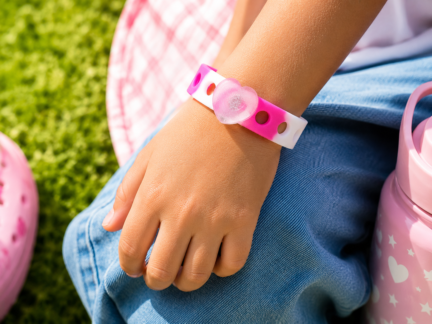 💖 Sparkly pink charm bracelet with adjustable silicone band perfect for kids, gifts, pastel fashion & everyday cute style ✨🌸