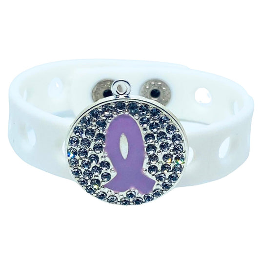 I Believe Purple Ribbon Charm Bracelet(White)