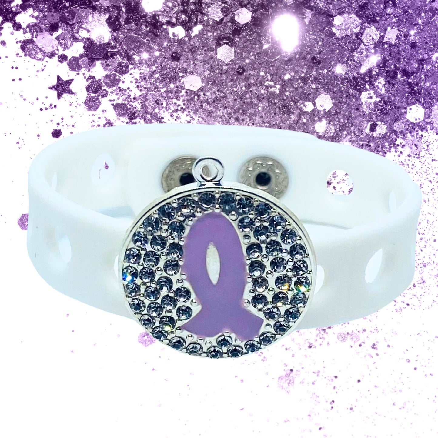 I Believe Purple Ribbon Charm Bracelet(White)