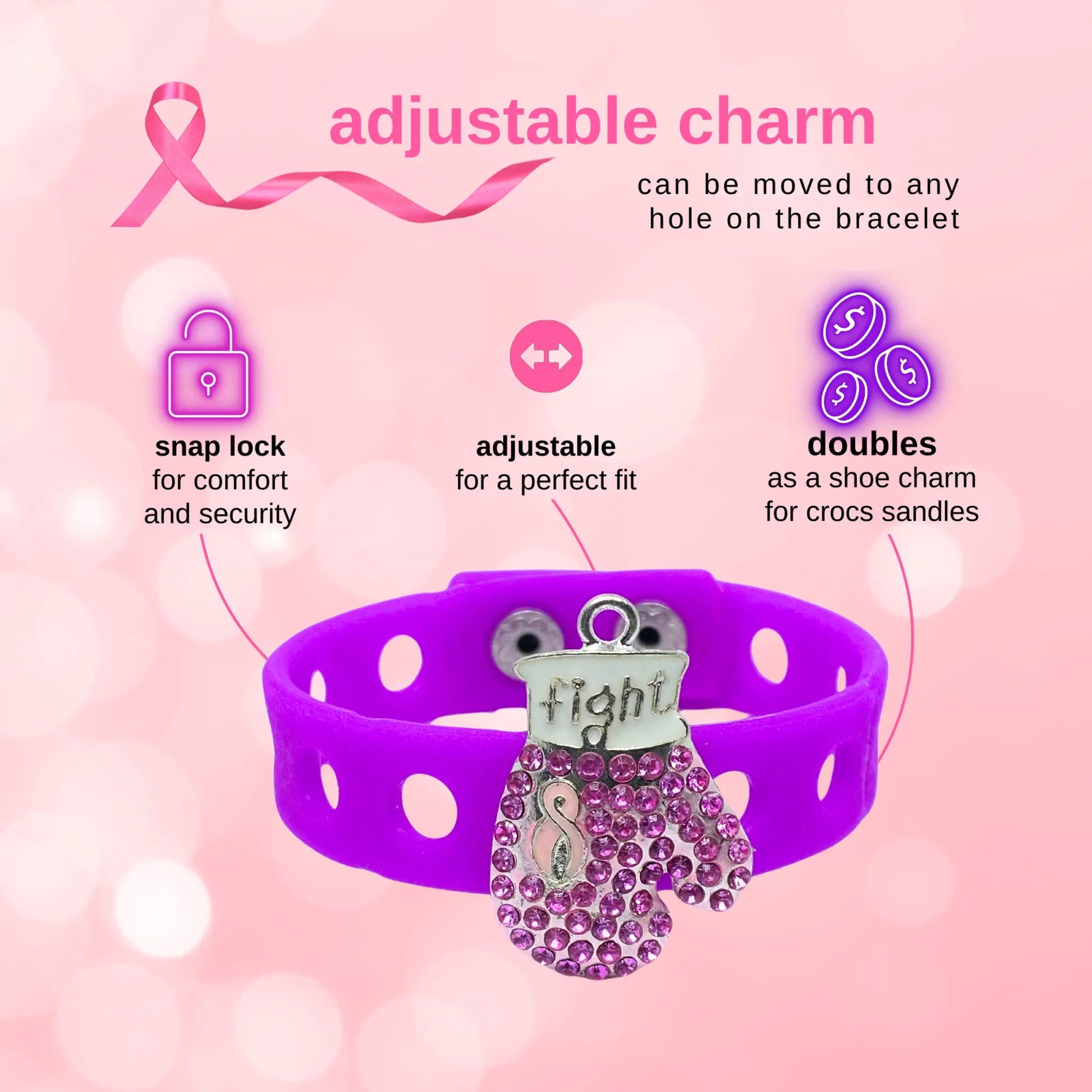 Purple Power Awareness Charm Bracelet True Life Bracelets