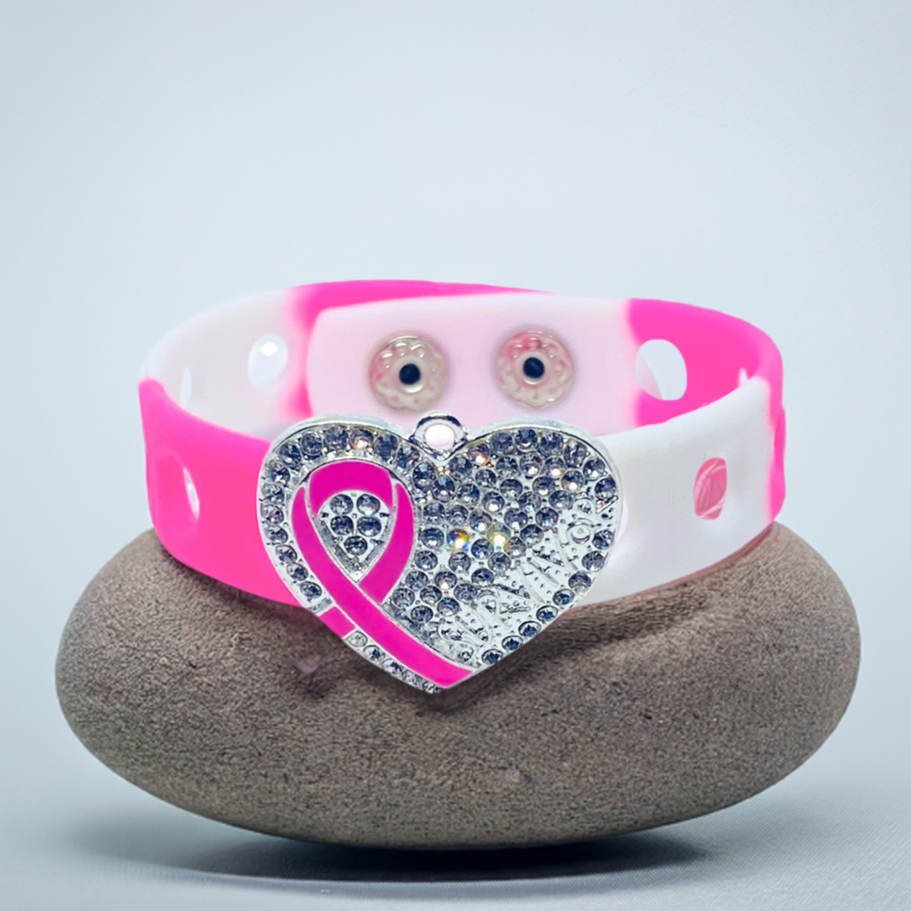 Heart of a survivor wrapped in silver charm bracelet(Pink and White)