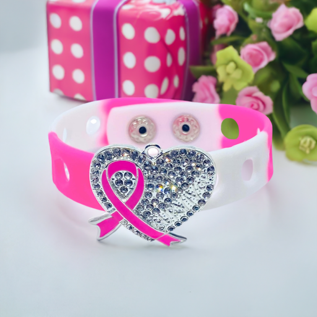 Heart of a survivor wrapped in silver charm bracelet(Pink and White)