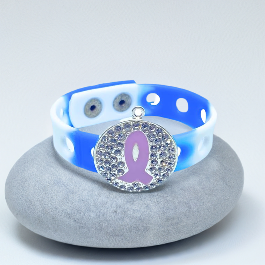 I Believe Purple Ribbon Charm Bracelet(Blue and White)