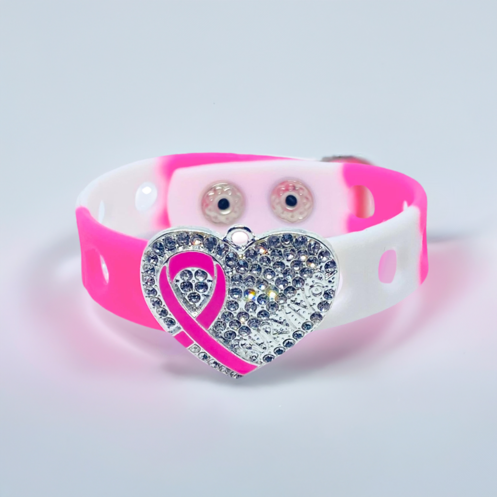 Heart of a survivor wrapped in silver charm bracelet(Pink and White)