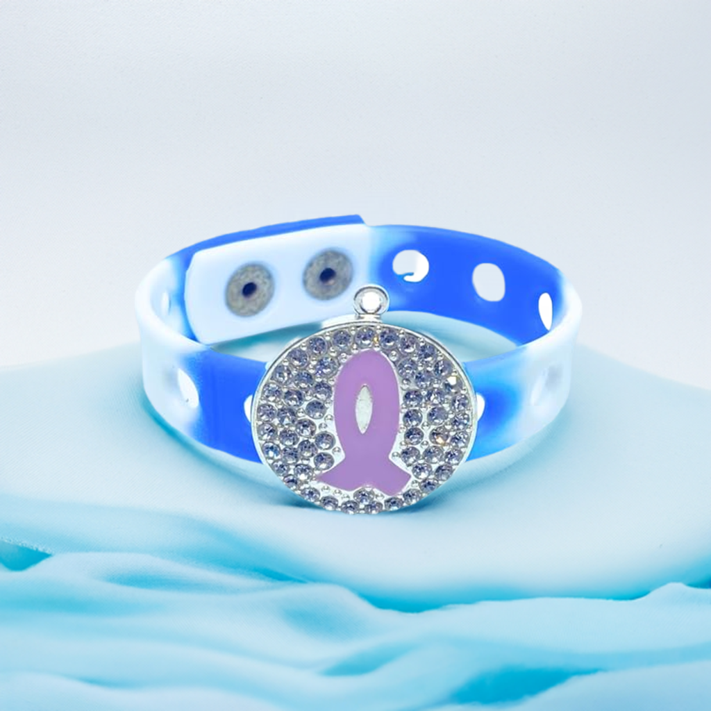 I Believe Purple Ribbon Charm Bracelet(Blue and White)