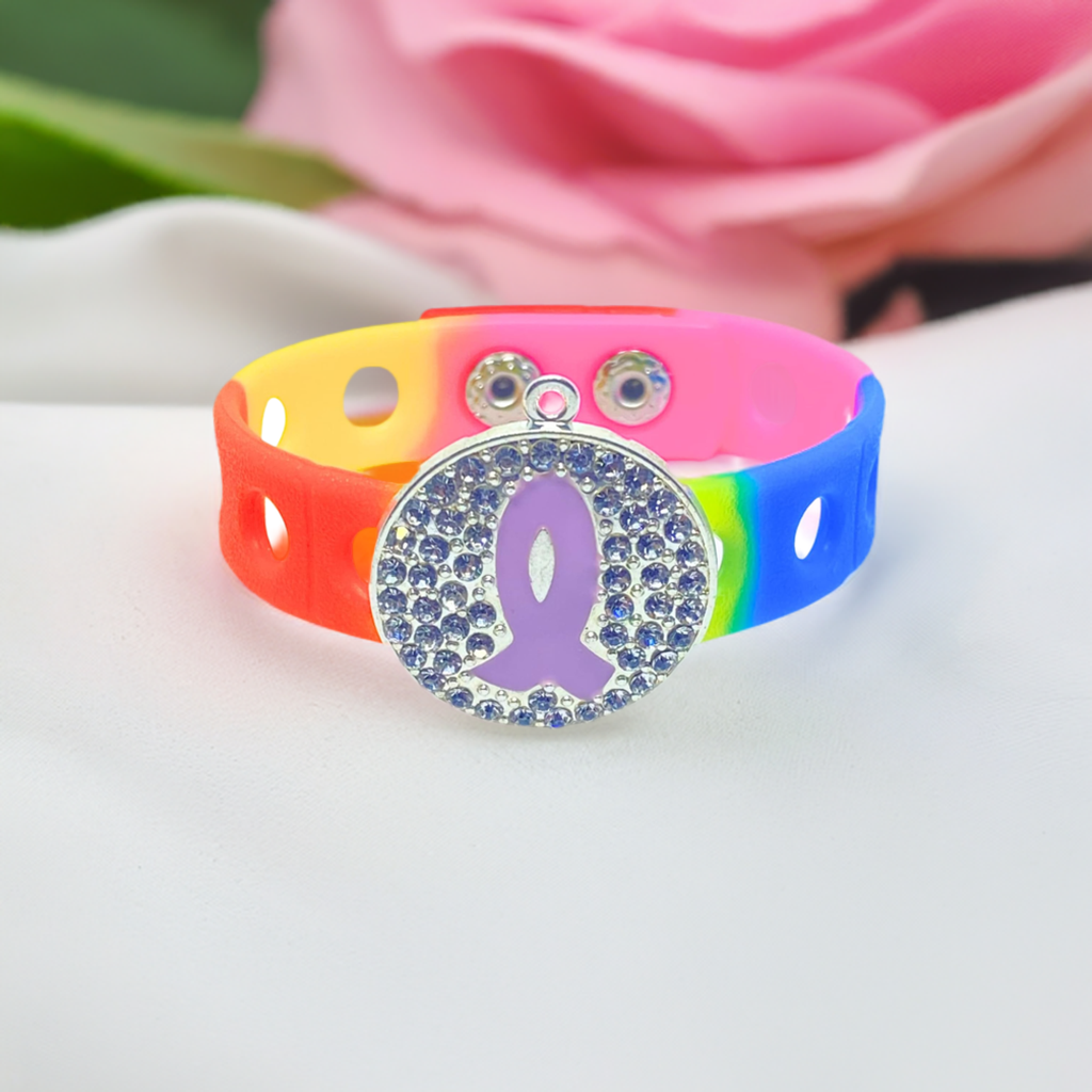 I Believe Purple Ribbon Charm Bracelet(Rainbow)