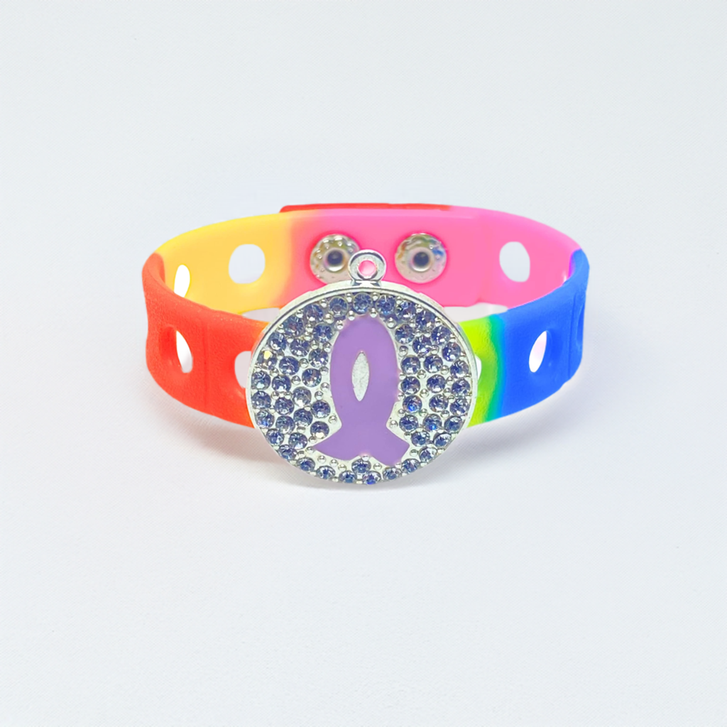 I Believe Purple Ribbon Charm Bracelet(Rainbow)