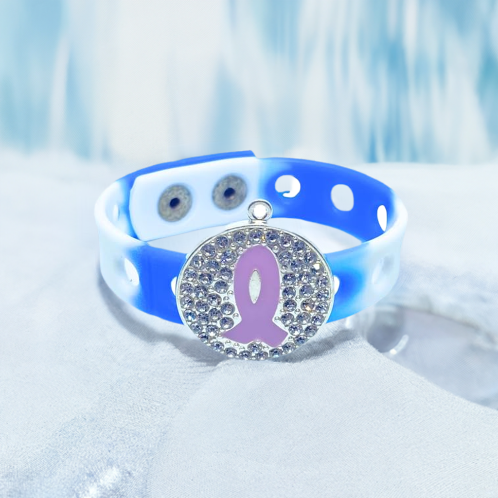 I Believe Purple Ribbon Charm Bracelet(Blue and White)