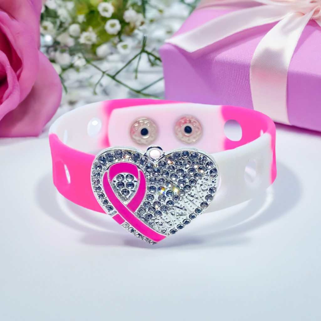 Heart of a survivor wrapped in silver charm bracelet(Pink and White)