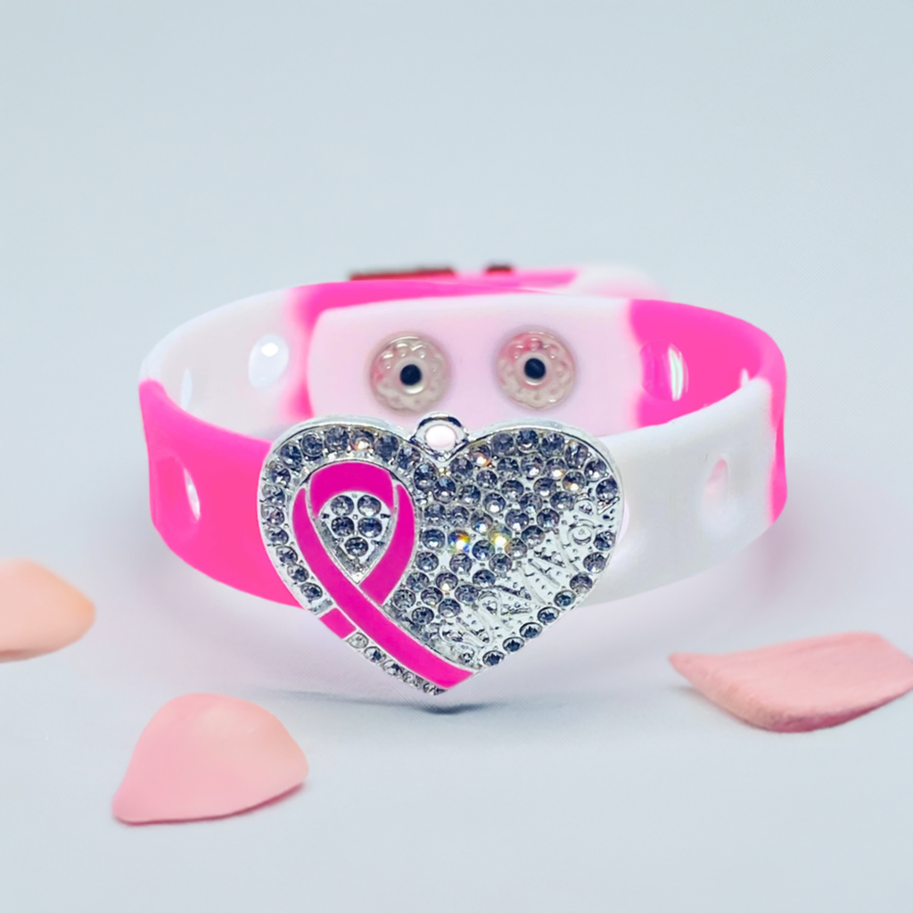 Heart of a survivor wrapped in silver charm bracelet(Pink and White)