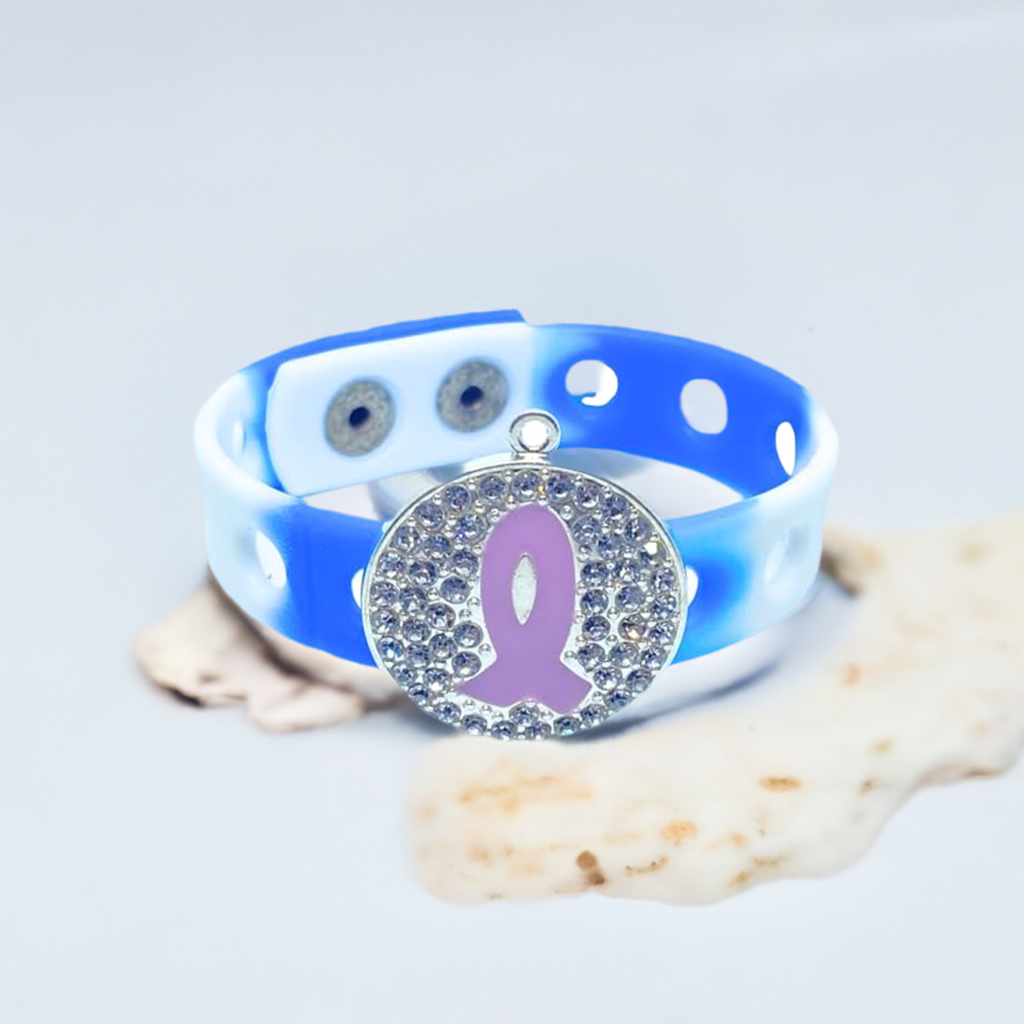 I Believe Purple Ribbon Charm Bracelet(Blue and White)