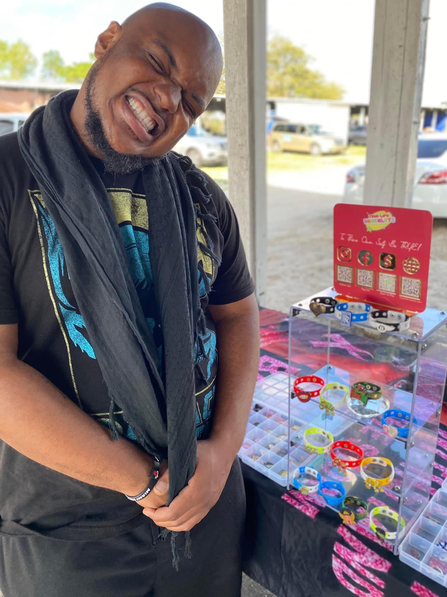 Champion Black, founder of True Life Bracelets, at the True Life Bracelets booth