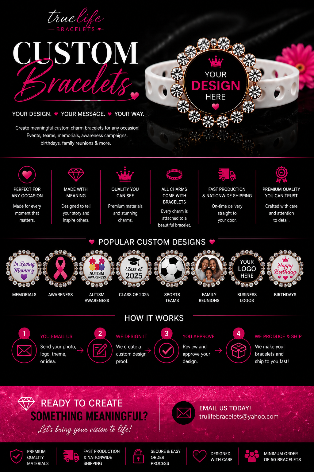 True Life Bracelets custom bracelets process, popular designs, how it works, and order details